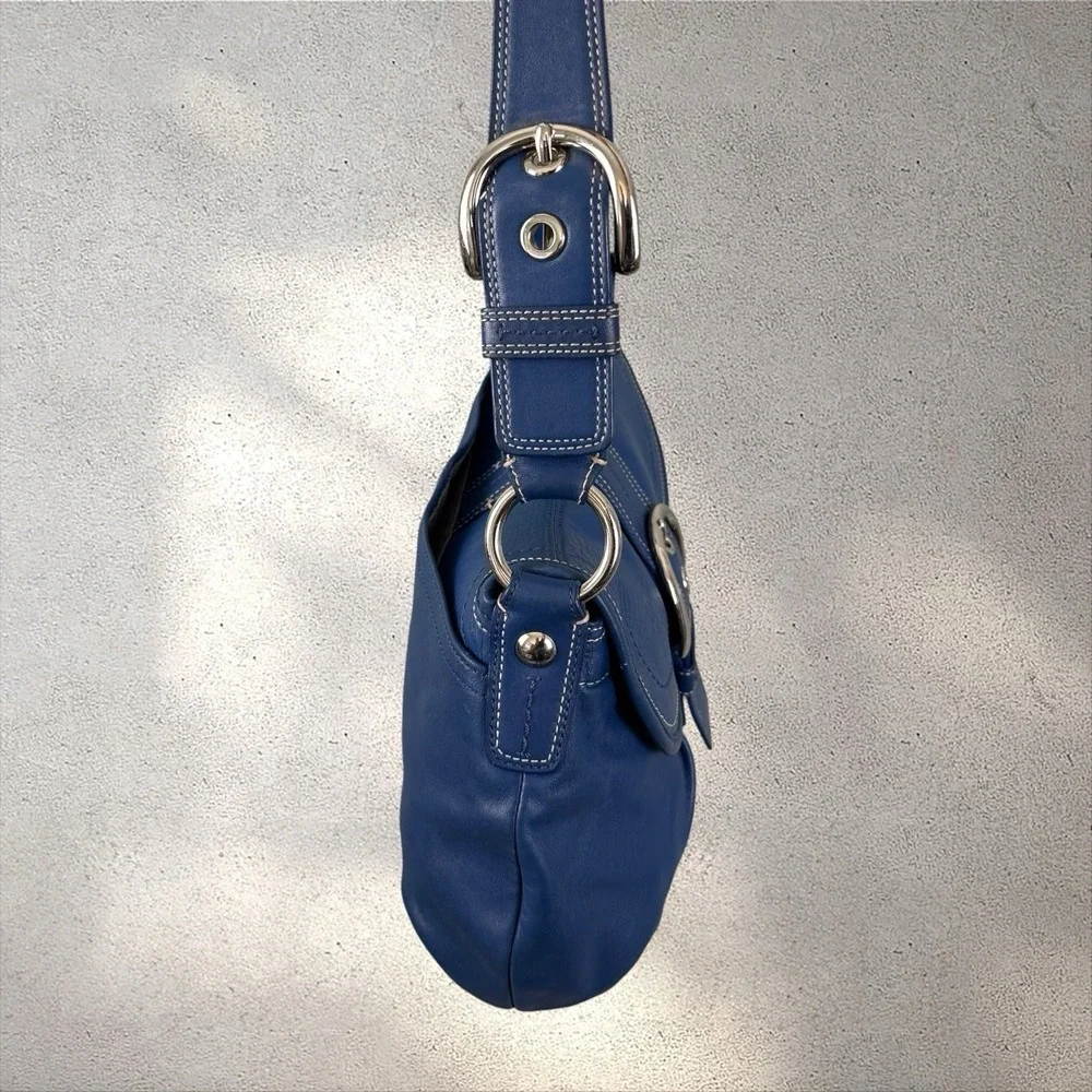 Coach F15204 Vintage Cobalt Blue Soho Flap Y2K Leather w/Buckle‎ Shoulder Bag